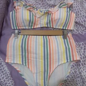 J crew stripped bathing suit high waisted